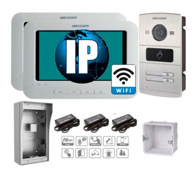 IP комплект 2 Wi-Fi видеодомофона DS-KH6310-W + двухабонентская DS-KV8202-IM 