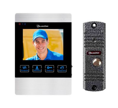 Компактный комплект видеодомофона PoliceCam PC 406R + PC 201 silver 