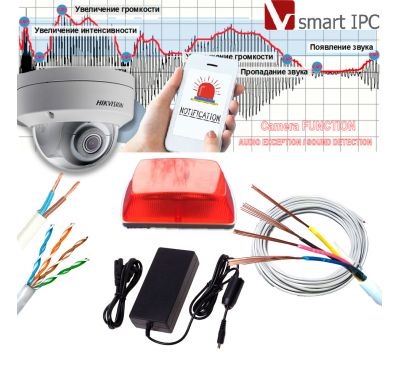 Комплект Smart IP видеонаблюдения охраны периметра c функцией реакции на изменение звука на базе 2МП камеры DS-2CD2125FHWD-IS (2.8 мм) 