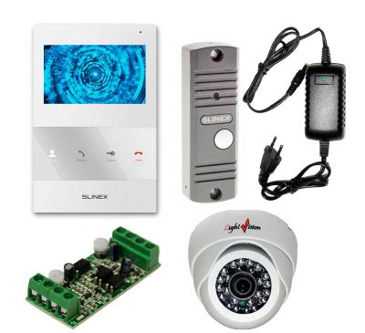 Комплект видеодомофона Slinex SQ-04M белый с вызывной панелью ML-16 HR серый антик, камерой LightVision VLC-1128DM 