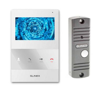 Комплект видеодомофона Slinex SQ-04 белый с вызывной панелью ML-16 HR серый антик 
