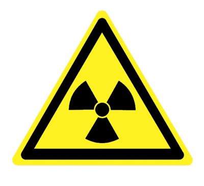 Наклейка предупреждающая "Опасно, радиоактивные вещества или ионизирующее излучение" 